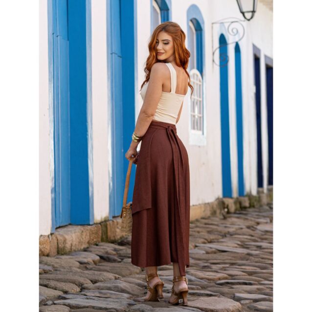 Blusa Cropped Top Alças Largas Decote Reto GIANNI Creme
