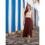 Blusa Cropped Top Alças Largas Decote Reto GIANNI Creme