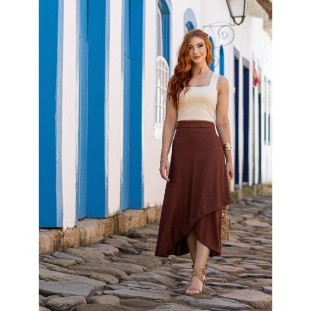 Blusa Cropped Top Alças Largas Decote Reto GIANNI Creme