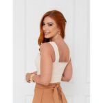 Blusa Cropped Top Alças Largas Decote Reto GIANNI Creme