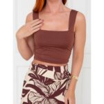 Blusa Cropped Top Alças Largas Decote Reto GIANNI Marrom