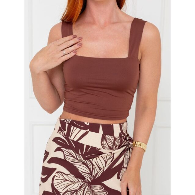 Blusa Cropped Top Alças Largas Decote Reto GIANNI Marrom