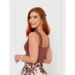Blusa Cropped Top Alças Largas Decote Reto GIANNI Marrom