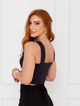 Blusa Cropped Top Alças Largas Decote Reto GIANNI Preta