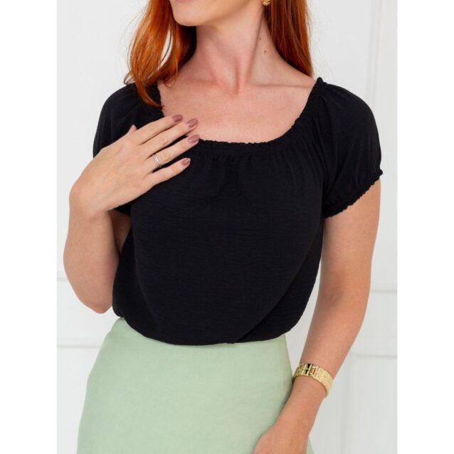 Blusa Manga Curta Ciganinha Air Flow CAJÚ Preta