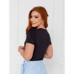Blusa Manga Curta Transpassada GIORGIA Preta