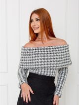 Blusa Manga Longa Ombro a Ombro Tweed BLAIR Pied de Poule