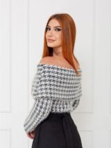 Blusa Manga Longa Ombro a Ombro Tweed BLAIR Pied de Poule