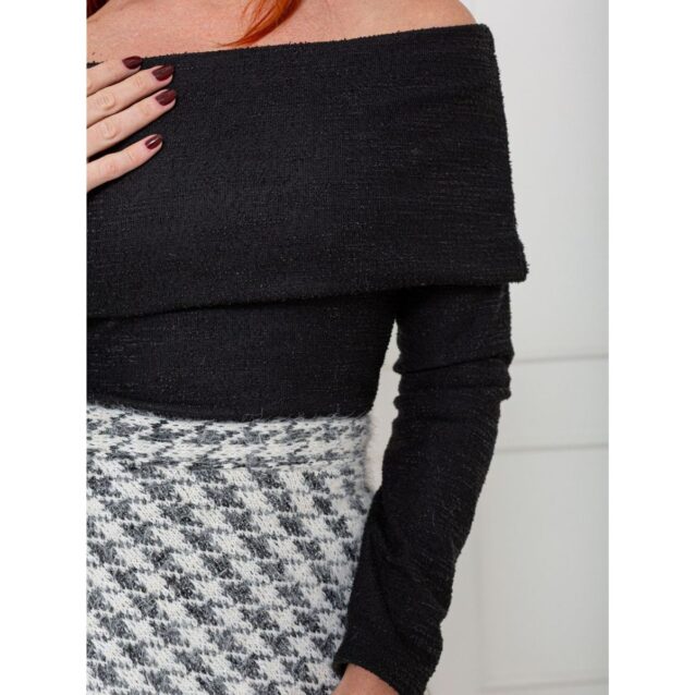 Blusa Manga Longa Ombro a Ombro Tweed BLAIR Preta