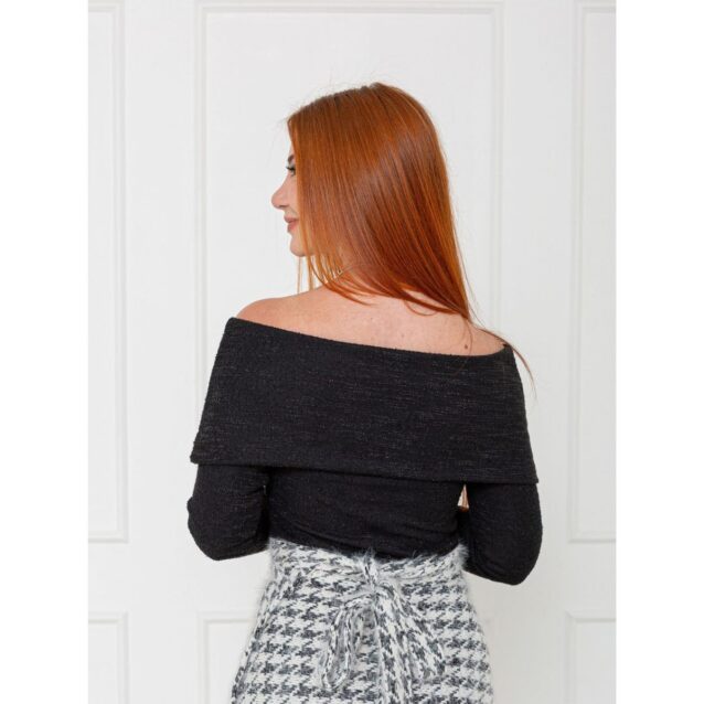 Blusa Manga Longa Ombro a Ombro Tweed BLAIR Preta