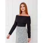 Blusa Manga Longa Ombro a Ombro Tweed BLAIR Preta