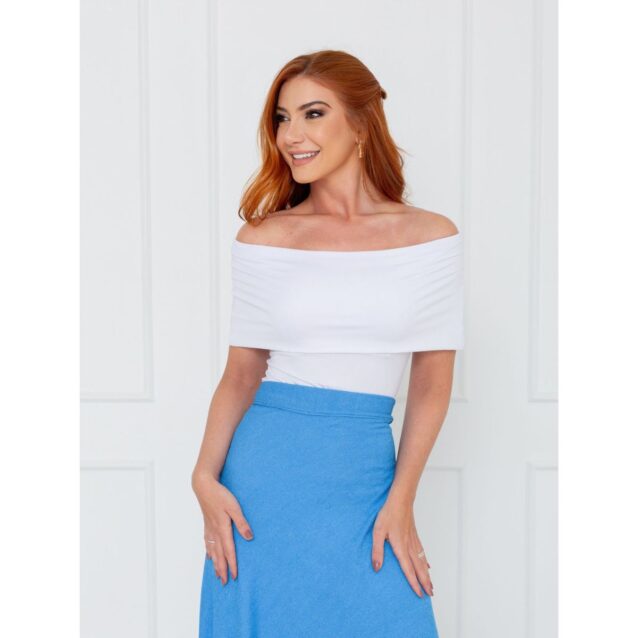 Blusa Ombro a Ombro Malha CAMÉLIA Branca