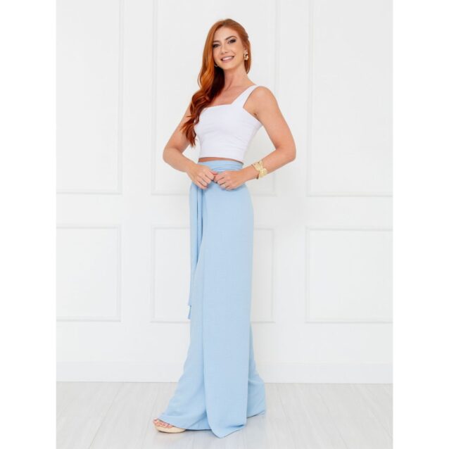 Calça Pantalona Transpassada Envelope VICTORIA Azul Tamanho Único
