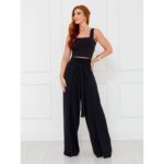 Calça Pantalona Transpassada Envelope VICTORIA Preta Tamanho Único