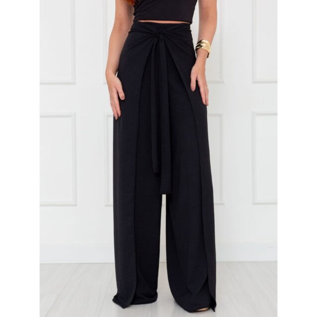 Calça Pantalona Transpassada Envelope VICTORIA Preta Tamanho Único