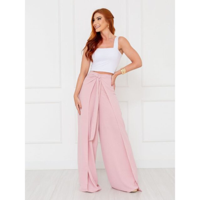 Calça Pantalona Transpassada Envelope VICTORIA Rosa Tamanho Único