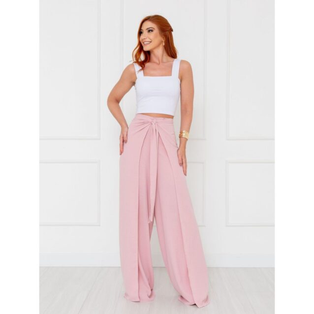 Calça Pantalona Transpassada Envelope VICTORIA Rosa Tamanho Único