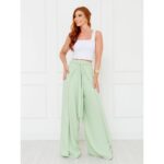 Calça Pantalona Transpassada Envelope VICTORIA Verde Claro Tamanho Único