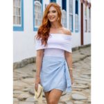 Saia Curta Envelope Transpassada Alfaiataria LÍRIO Azul
