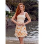 Saia Curta Envelope Transpassada Alfaiataria MARGARITA Floral Caramelo Tamanho Único