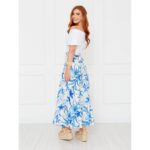 Saia Longa Envelope Transpassada Alfaiataria CLEMENTINE Floral Azul Tamanho Único