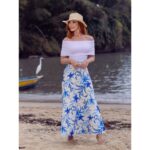 Saia Longa Envelope Transpassada Alfaiataria CLEMENTINE Floral Azul Tamanho Único