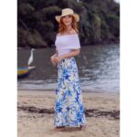 Saia Longa Envelope Transpassada Alfaiataria CLEMENTINE Floral Azul Tamanho Único