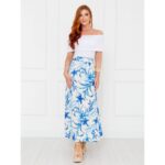 Saia Longa Envelope Transpassada Alfaiataria CLEMENTINE Floral Azul Tamanho Único