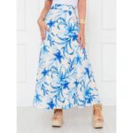 Saia Longa Envelope Transpassada Alfaiataria CLEMENTINE Floral Azul Tamanho Único