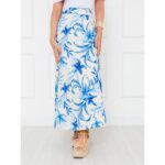 Saia Longa Envelope Transpassada Alfaiataria CLEMENTINE Floral Azul Tamanho Único