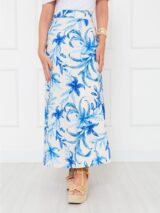 Saia Longa Envelope Transpassada Alfaiataria CLEMENTINE Floral Azul Tamanho Único