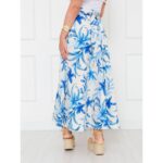 Saia Longa Envelope Transpassada Alfaiataria CLEMENTINE Floral Azul Tamanho Único