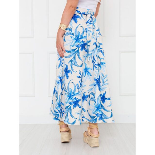 Saia Longa Envelope Transpassada Alfaiataria CLEMENTINE Floral Azul Tamanho Único