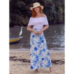 Saia Longa Envelope Transpassada Alfaiataria CLEMENTINE Floral Azul Tamanho Único