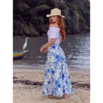 Saia Longa Envelope Transpassada Alfaiataria CLEMENTINE Floral Azul Tamanho Único