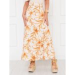 Saia Longa Envelope Transpassada Alfaiataria CLEMENTINE Floral Caramelo Tamanho Único