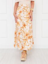 Saia Longa Envelope Transpassada Alfaiataria CLEMENTINE Floral Caramelo Tamanho Único