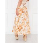 Saia Longa Envelope Transpassada Alfaiataria CLEMENTINE Floral Caramelo Tamanho Único