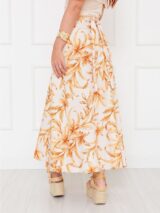 Saia Longa Envelope Transpassada Alfaiataria CLEMENTINE Floral Caramelo Tamanho Único