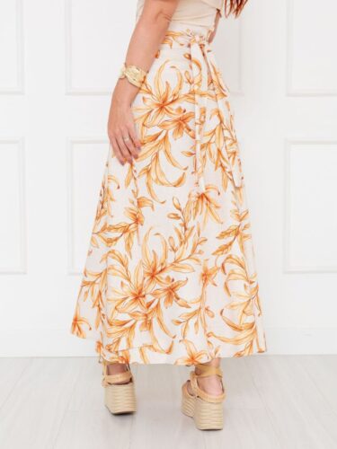 Saia Longa Envelope Transpassada Alfaiataria CLEMENTINE Floral Caramelo Tamanho Único