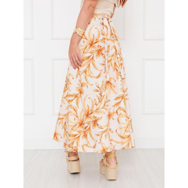 Saia Longa Envelope Transpassada Alfaiataria CLEMENTINE Floral Caramelo Tamanho Único