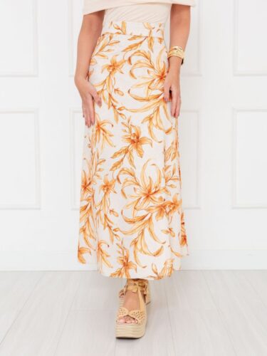 Saia Longa Envelope Transpassada Alfaiataria CLEMENTINE Floral Caramelo Tamanho Único