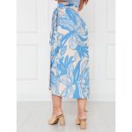 Saia Longa Envelope Transpassada Alfaiataria ORQUÍDEA Floral Azul