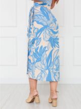 Saia Longa Envelope Transpassada Alfaiataria ORQUÍDEA Floral Azul