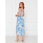 Saia Longa Envelope Transpassada Alfaiataria ORQUÍDEA Floral Azul