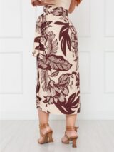 Saia Longa Envelope Transpassada Alfaiataria ORQUÍDEA Floral Marrom