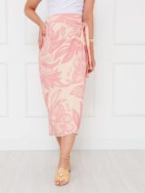 Saia Longa Envelope Transpassada Alfaiataria ORQUÍDEA Floral Rosa