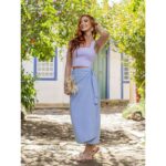 Saia Midi Envelope Transpassada Alfaiataria ORQUÍDEA Azul