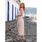 Saia Midi Envelope Transpassada Alfaiataria ORQUÍDEA Bege