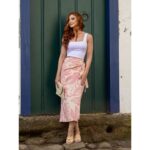 Saia Midi Envelope Transpassada Alfaiataria ORQUÍDEA Floral Rosa